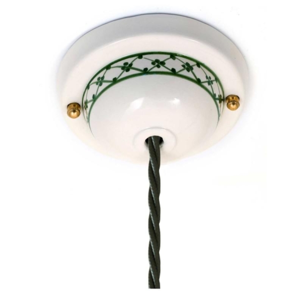 lampada a sospensione con cavo tessile trecciato e finiture in ceramica decorata a mano made in italy 6
